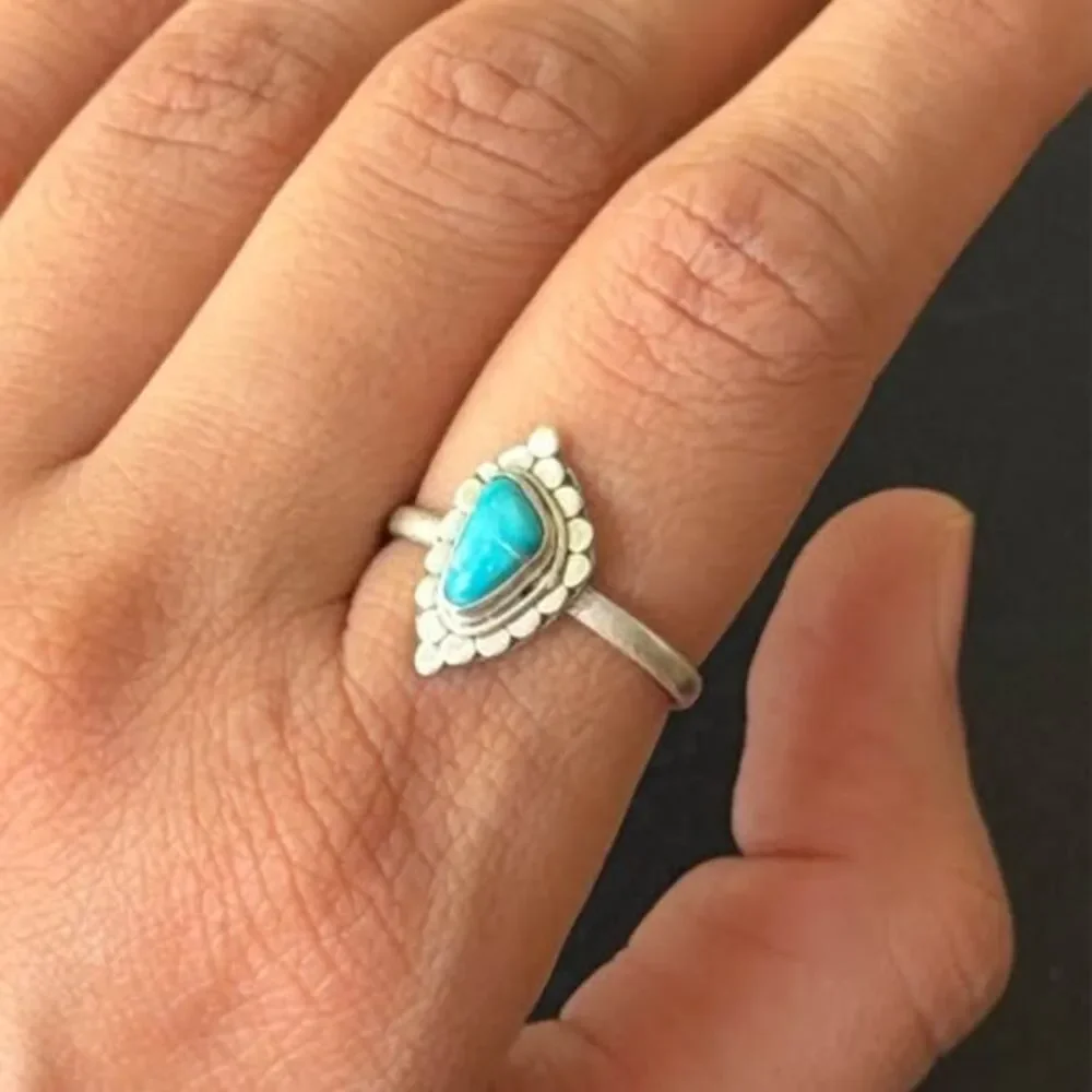 White Water Turquoise Sterling Silver Ring — Size 7